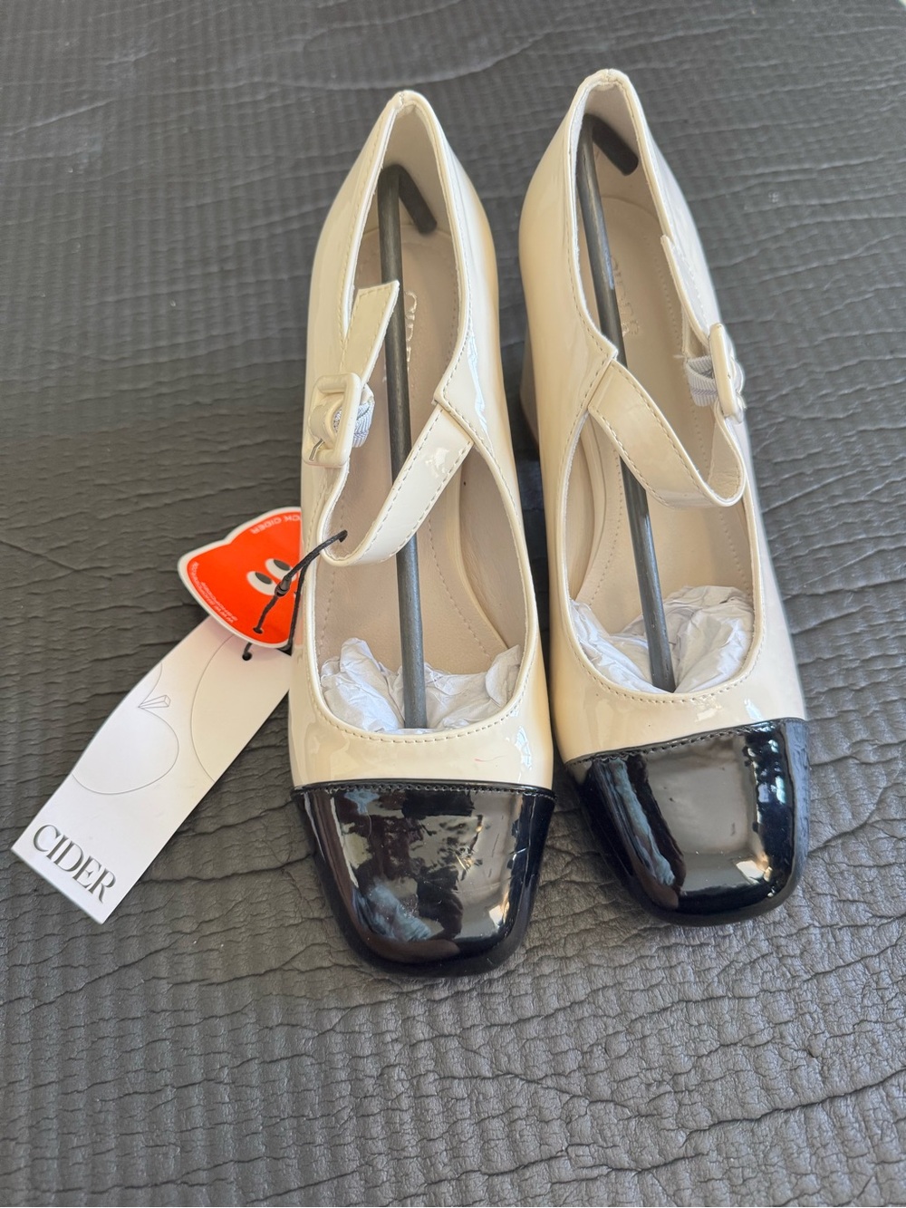 Cider Cream and Black Patent Mary Jane Flats